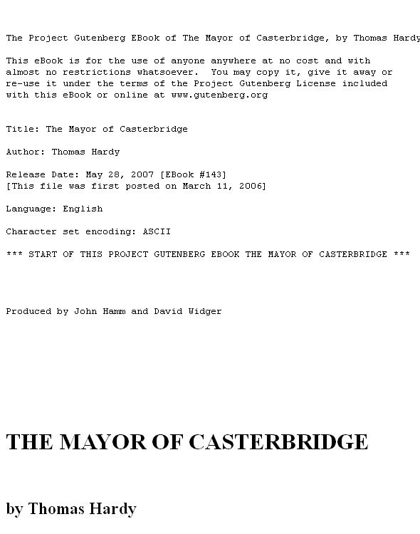 The Mayor of Casterbridge