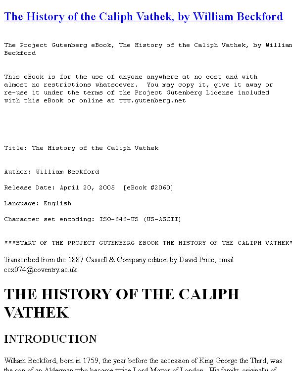 The History of Caliph Vathek