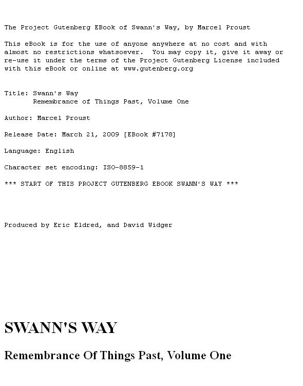 In Search of Lost Time: Swann's Way