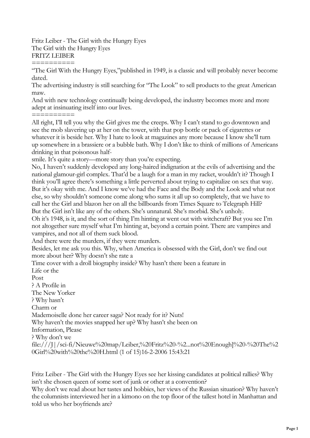 The Girl with the Hungry Eyes