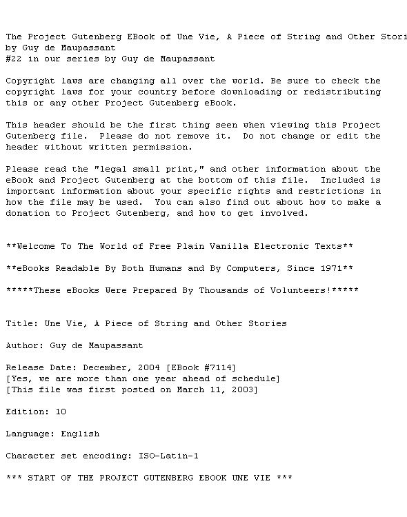 Une Vie, a Piece of String and Other Stories