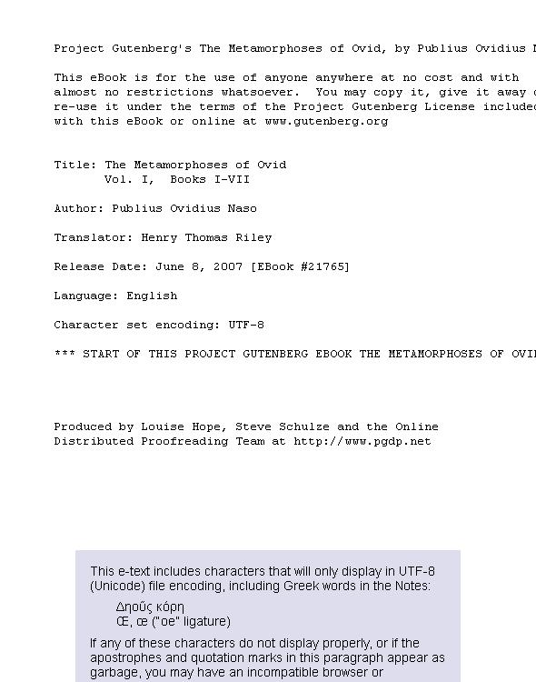 The Metamorphoses of Ovid Vol. I, Books I-VII