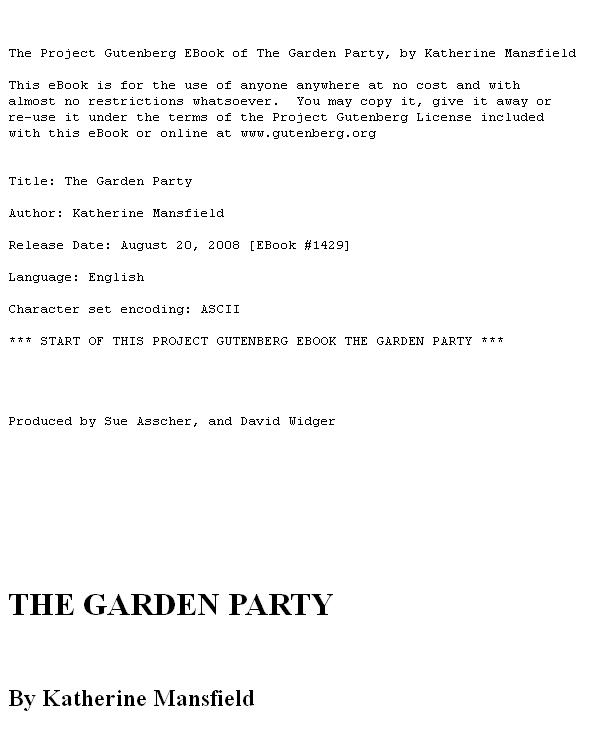 The Garden Party and Other Stories
