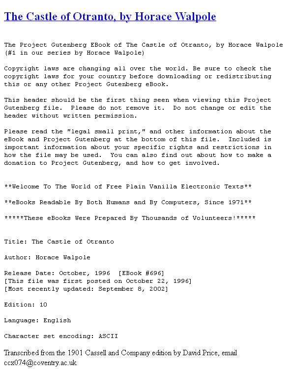 The castle of Otranto: a Gothic story