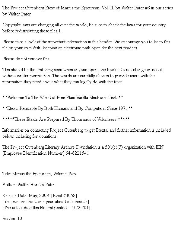 Marius the Epicurean — Volume 2