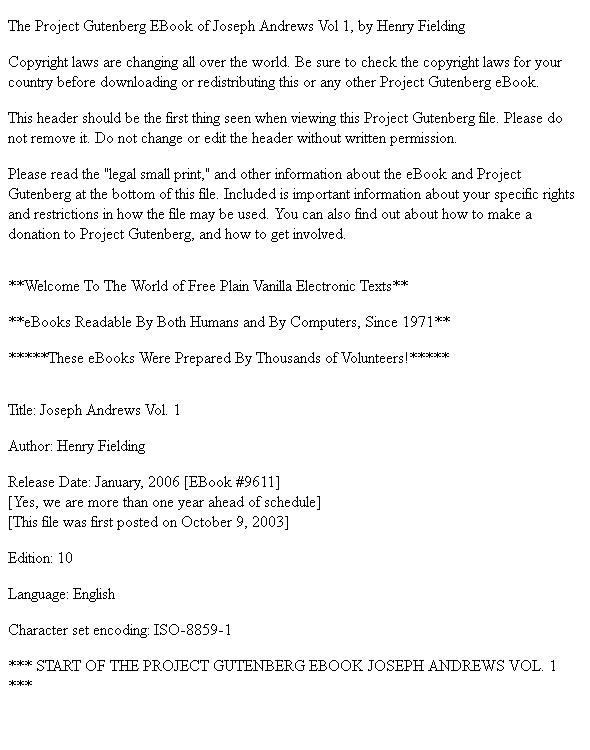 Joseph Andrews Vol 1