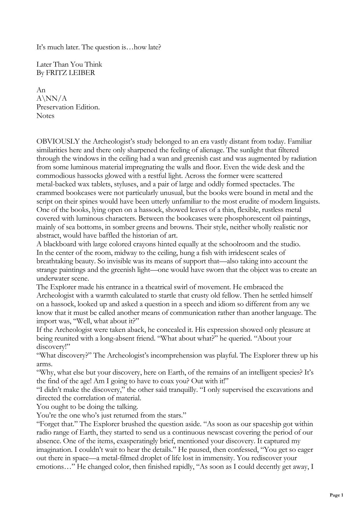 Later Than You Think