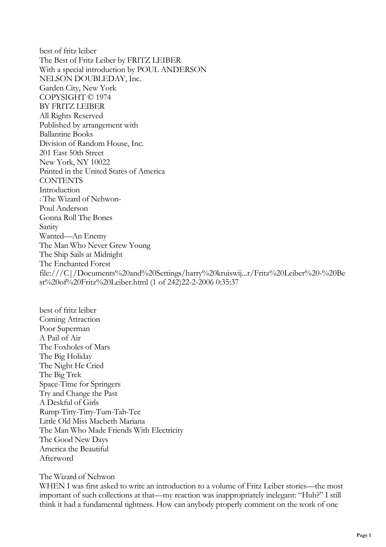 Best of Fritz Leiber