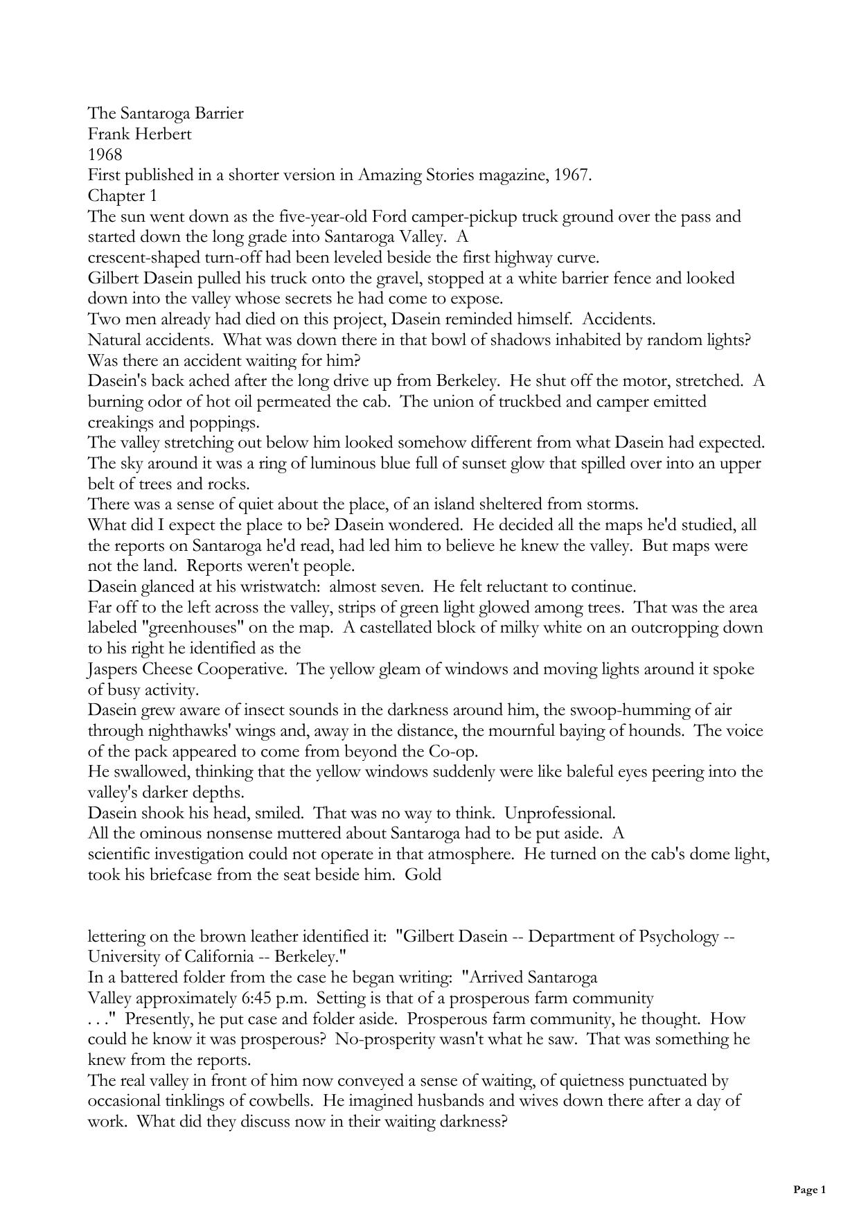 The Santaroga Barrier