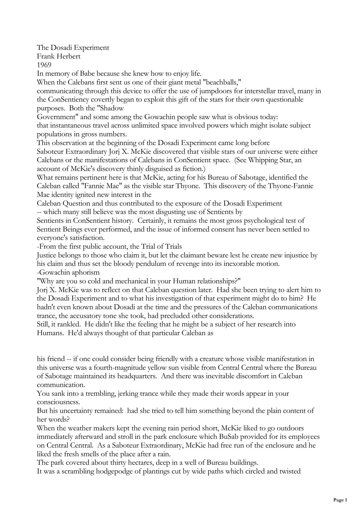 The Dosadi Experiment