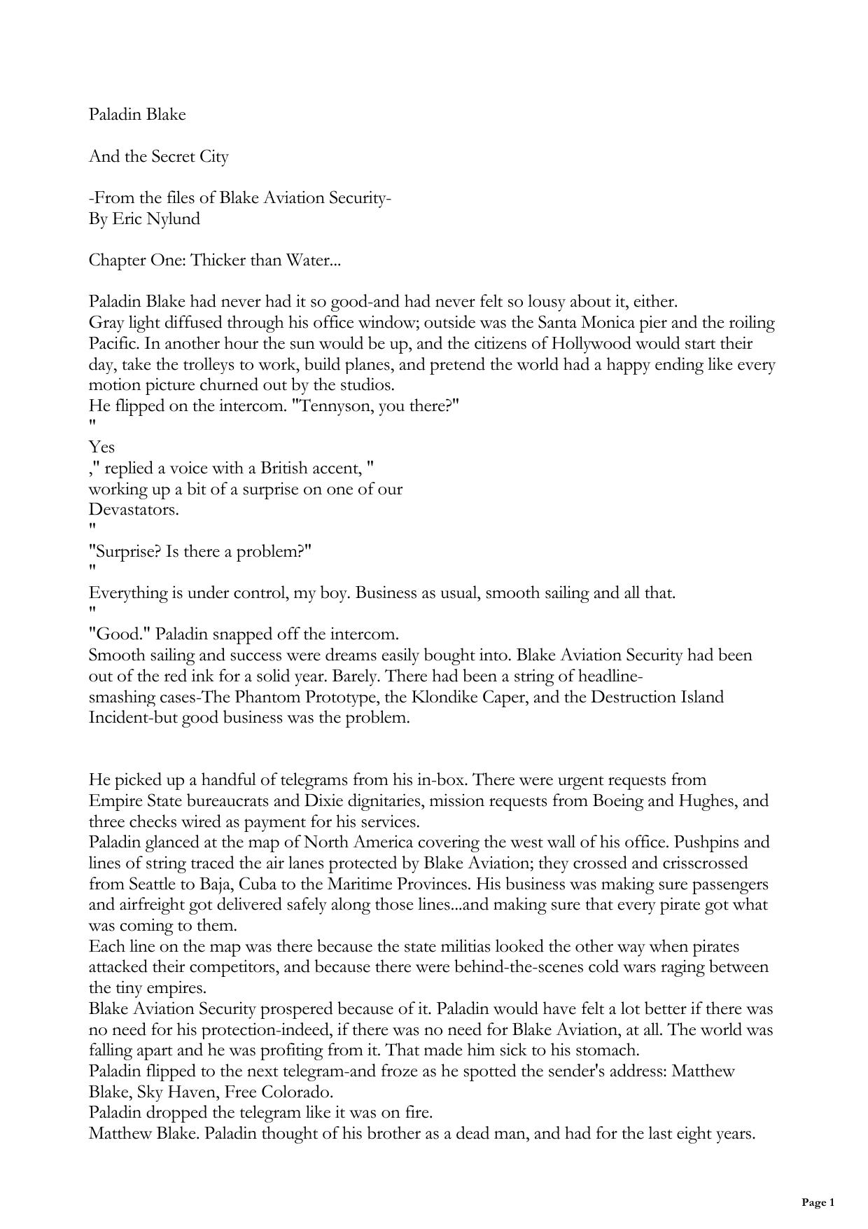 Paladin Blake and The Secret City