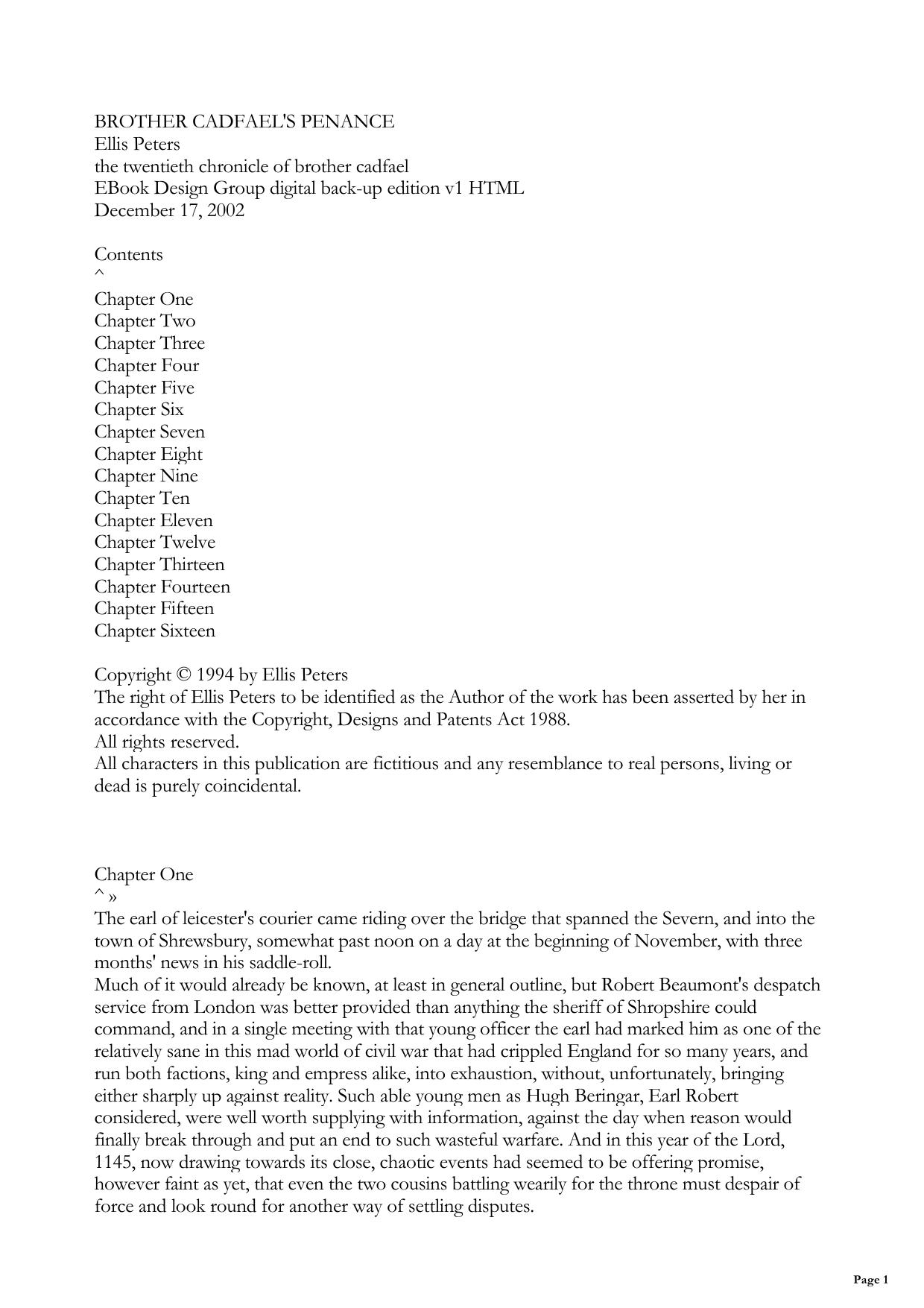 Brother Cadfael's Penance